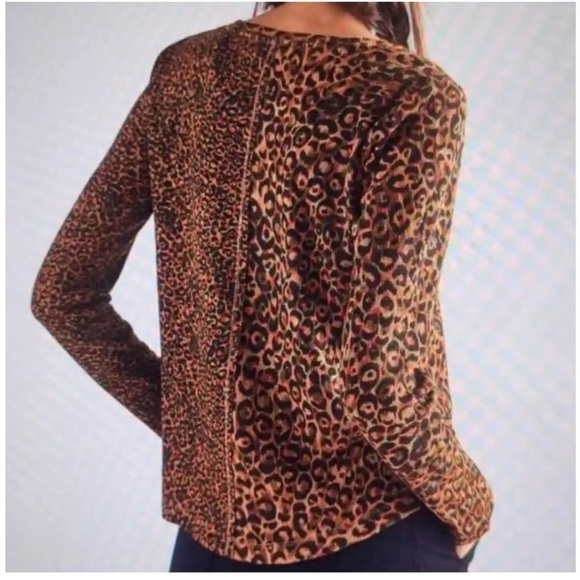 Anthropologie Pilcro Animal Print Long Sleeves Waffle Thermal Blouse Size Large - Picture 7 of 7